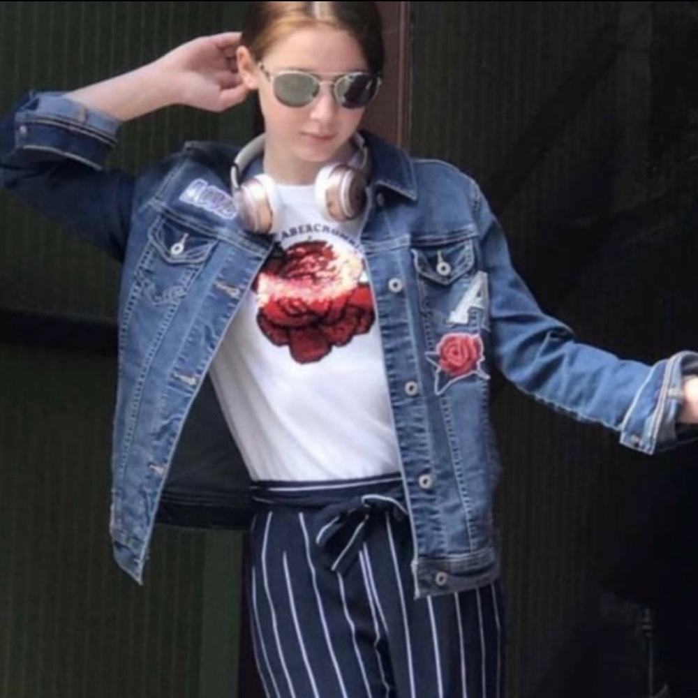Abercrombie & Fitch Girl’s Kids Rose Patch Denim Jacket Sz 13/14